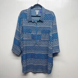 Catherines Floral Print 1/2 Zip Women's Long Sleeve Top Size 3X Petite Stretch